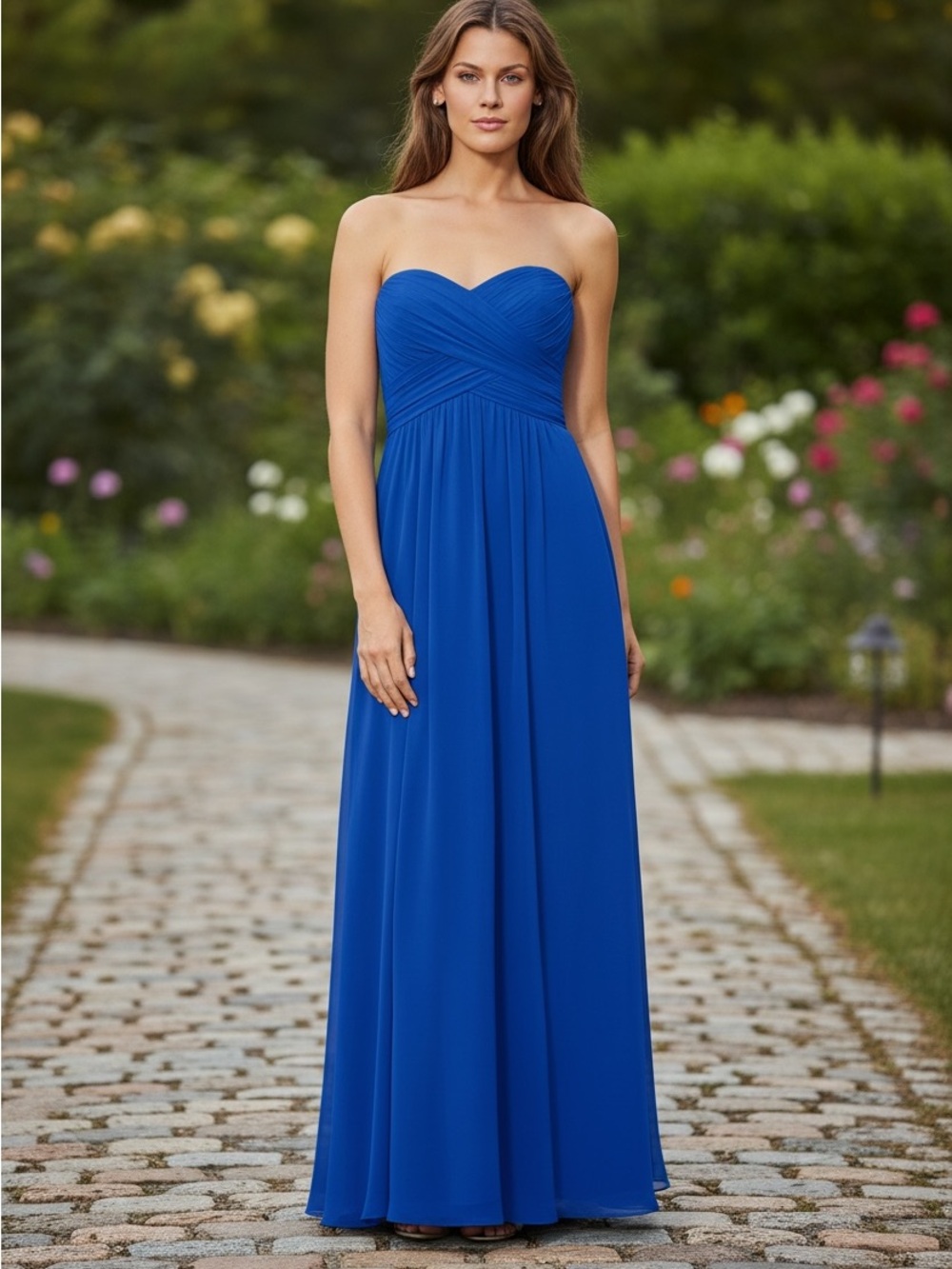 NWT Lauren Ralph Lauren Royal Blue Chiffon Strapless Evening Gown Size 16
